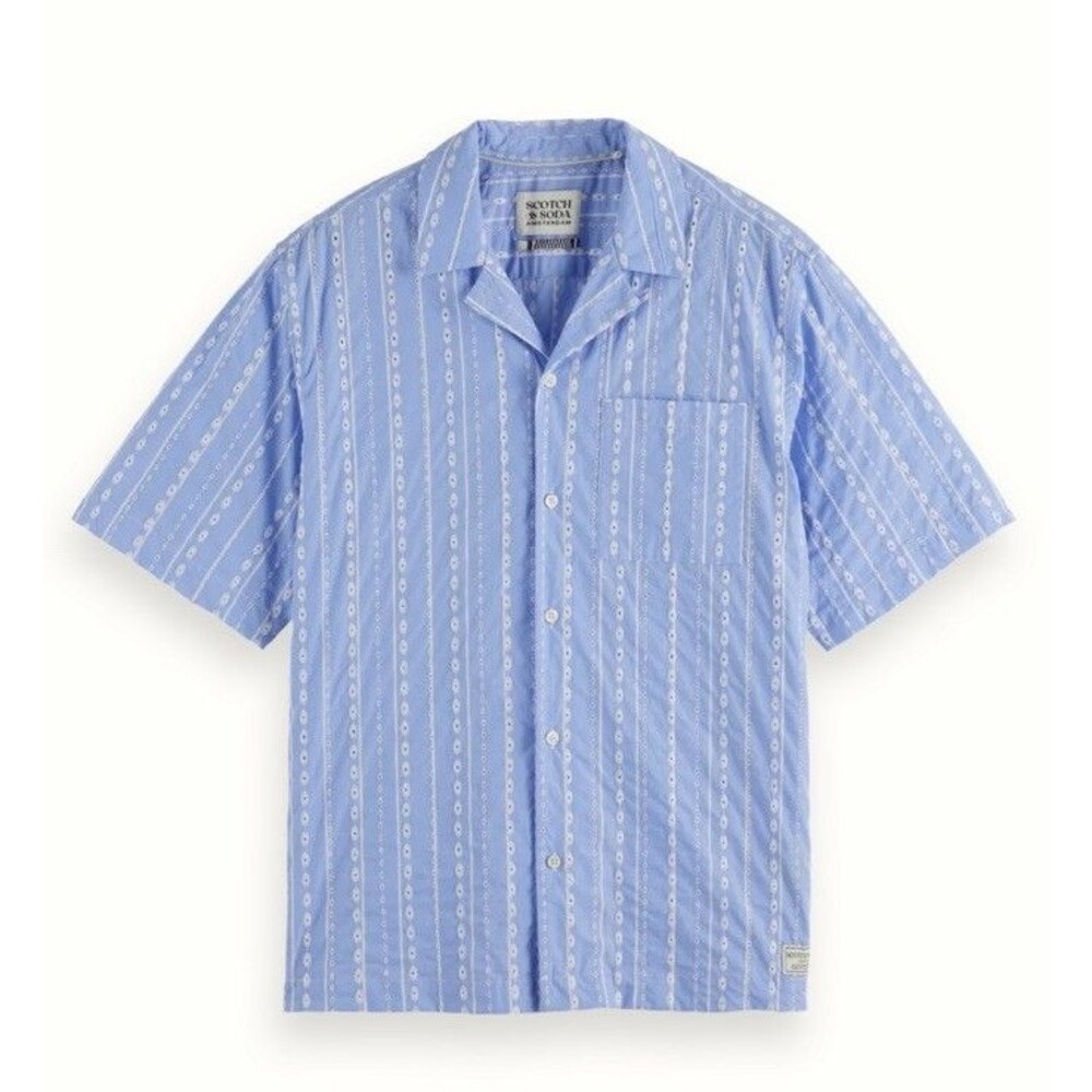 Scotch and Soda $148 Embroidered-Stripe Relaxed-Fit Short Sleeve Shirt Sz: M